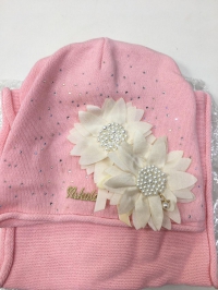 Комплект - шапка+снуд Nicola розовый с цветами